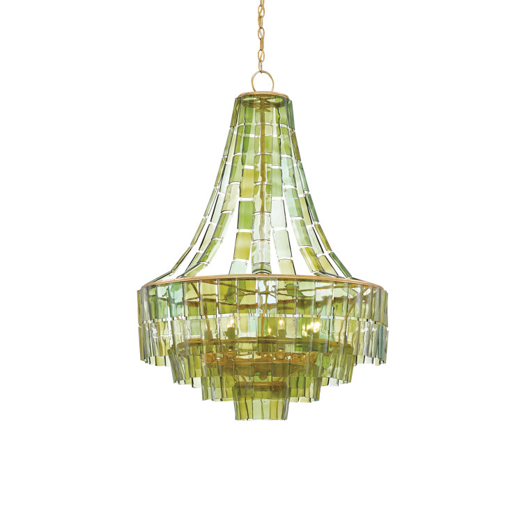 Vintner 7-Light Circular Chandelier in Dark Gold Leaf and Green