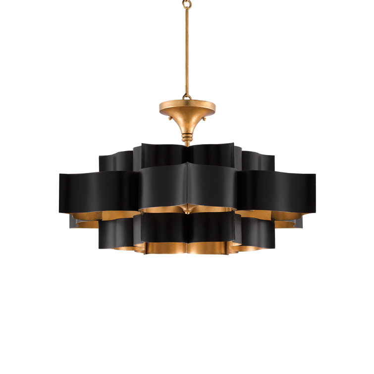 Satin Black and Contemporary Gold Leaf 6-Light Adjustable Chandelier