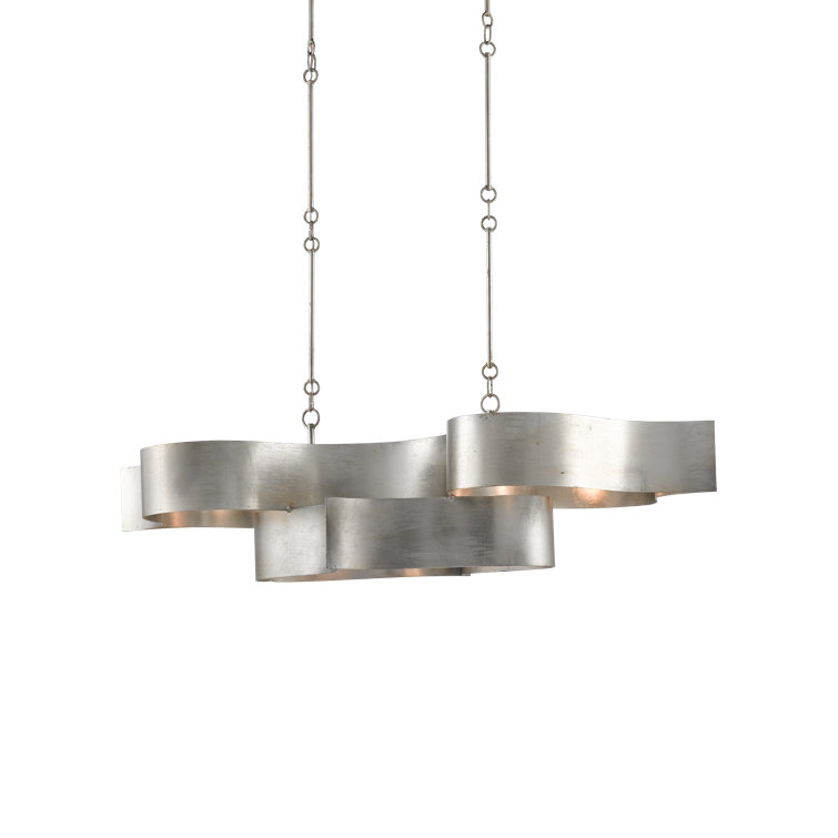 Grand Lotus Silver Leaf Adjustable 6-Light Chandelier