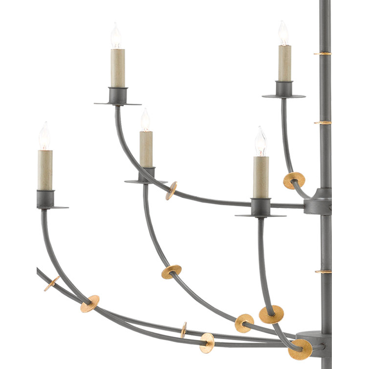 Hiroshi Gray and Gold Leaf 12-Light Chandelier