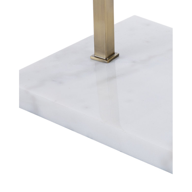 Antique Brass & White Arc Floor Lamp with Off-White Shantung Shade