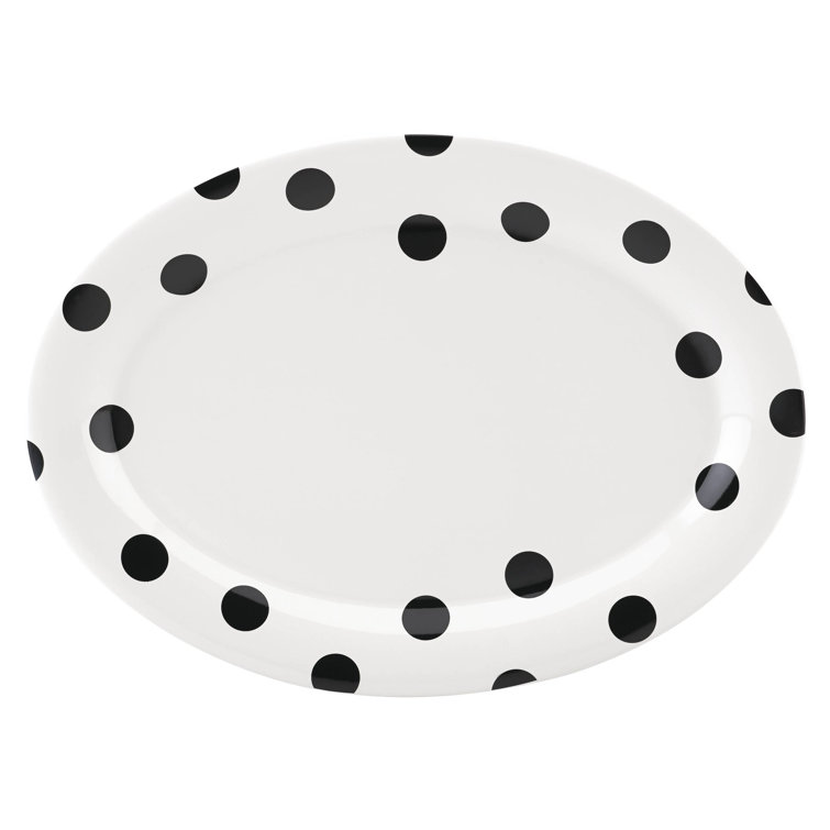 Deco Dot Chic White Ceramic 14" Oval Serving Platter