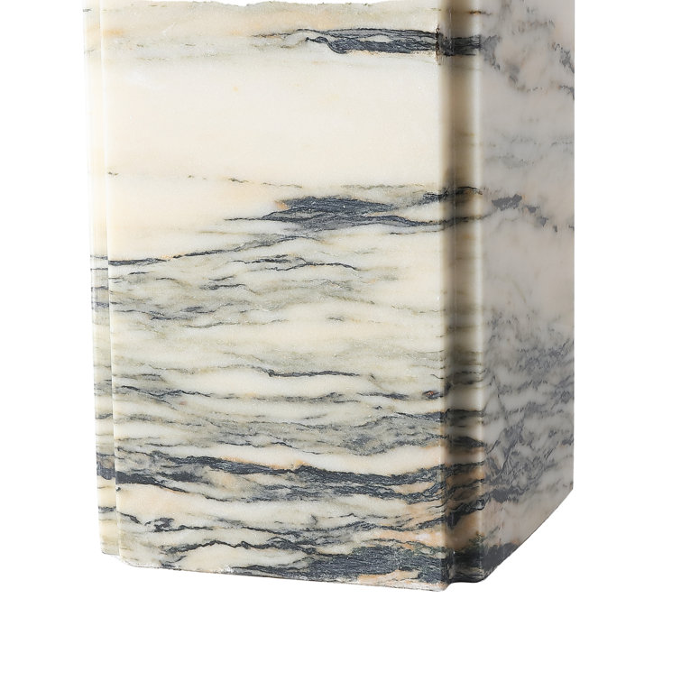 Cream and White Marble Base Table Lamp with Pleated Shade