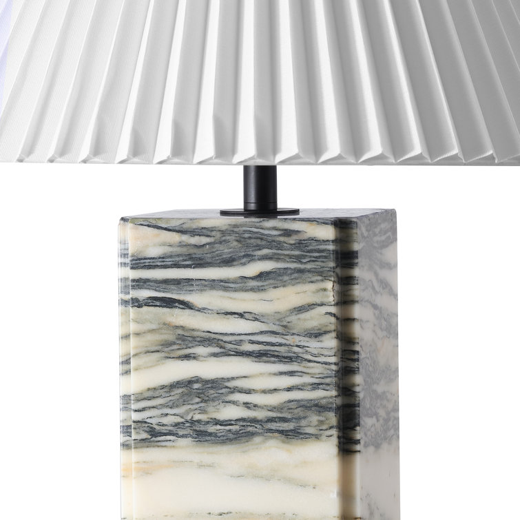 Cream and White Marble Base Table Lamp with Pleated Shade