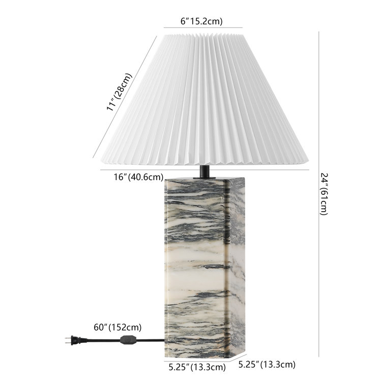 Cream and White Marble Base Table Lamp with Pleated Shade