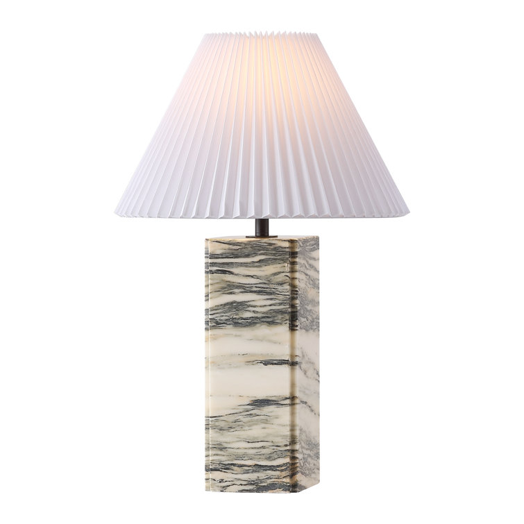 Cream and White Marble Base Table Lamp with Pleated Shade