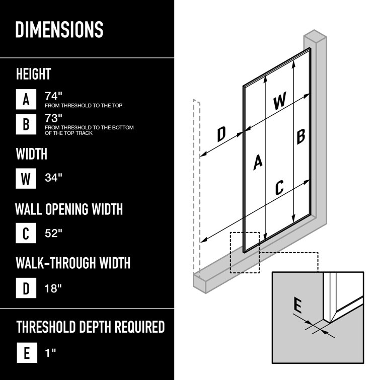 Meridian 34" W x 62" H Chrome Fluted Glass Shower Screen