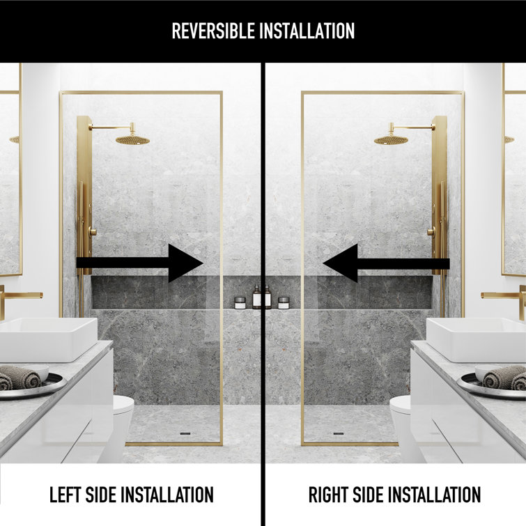 Matte Gold and Clear Glass Fixed Shower Screen