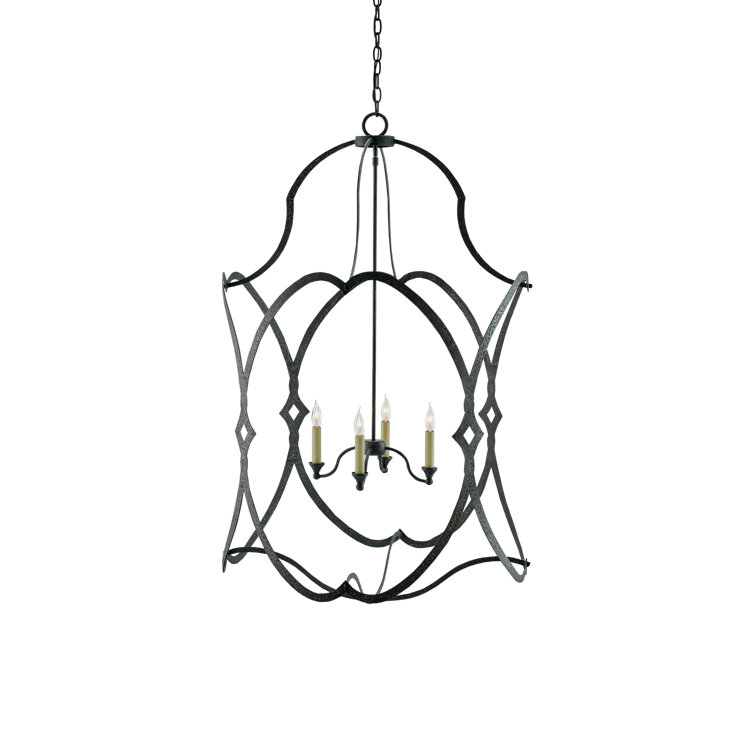 French Black 4-Light Chandelier with Diamond Accents