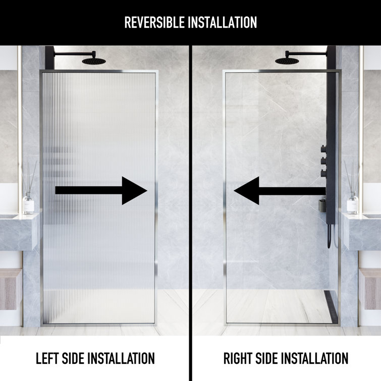 Meridian 34" W x 62" H Chrome Fluted Glass Shower Screen