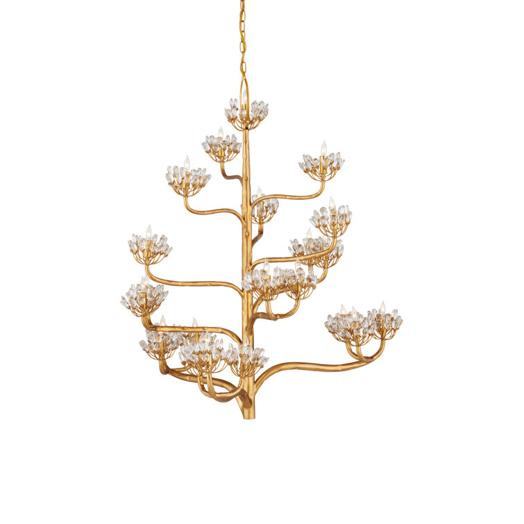 Agave Americana Dark Gold Leaf 22-Light Crystal Chandelier