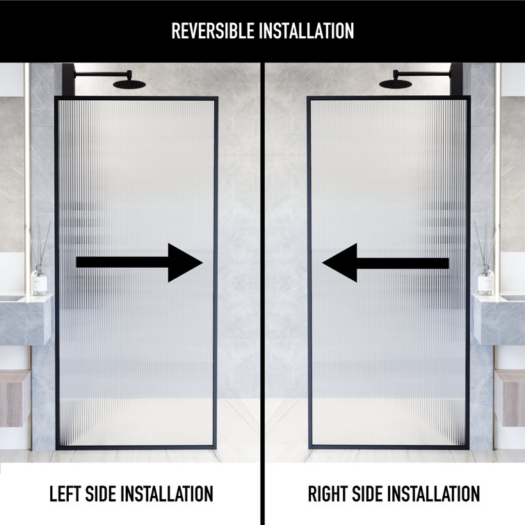 Meridian Matte Black Fluted Glass Shower Screen 34" x 74"