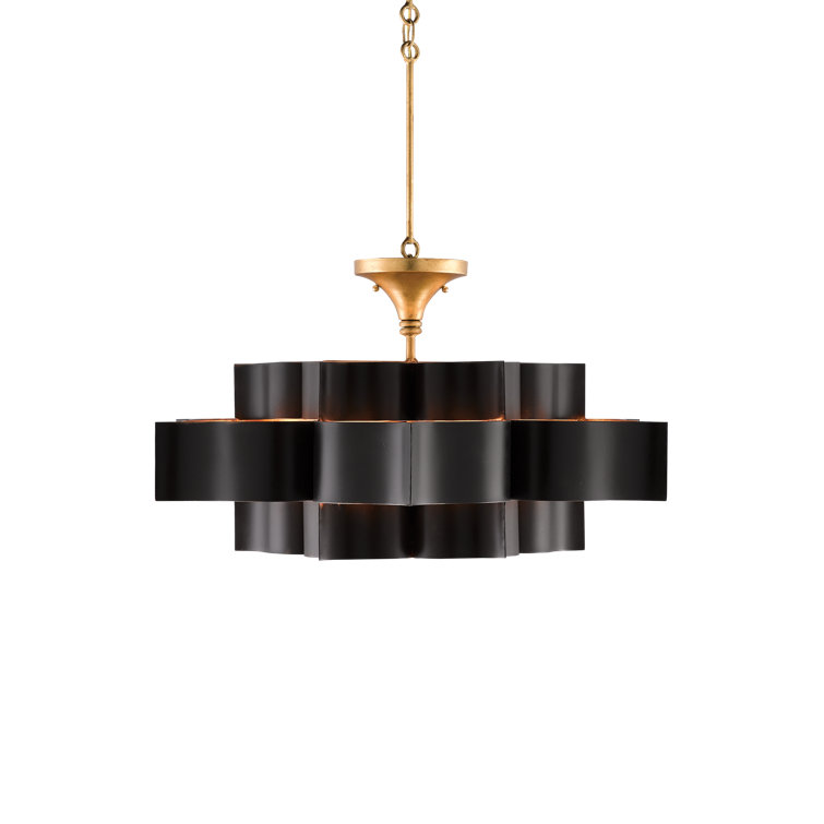 Satin Black and Contemporary Gold Leaf 6-Light Adjustable Chandelier