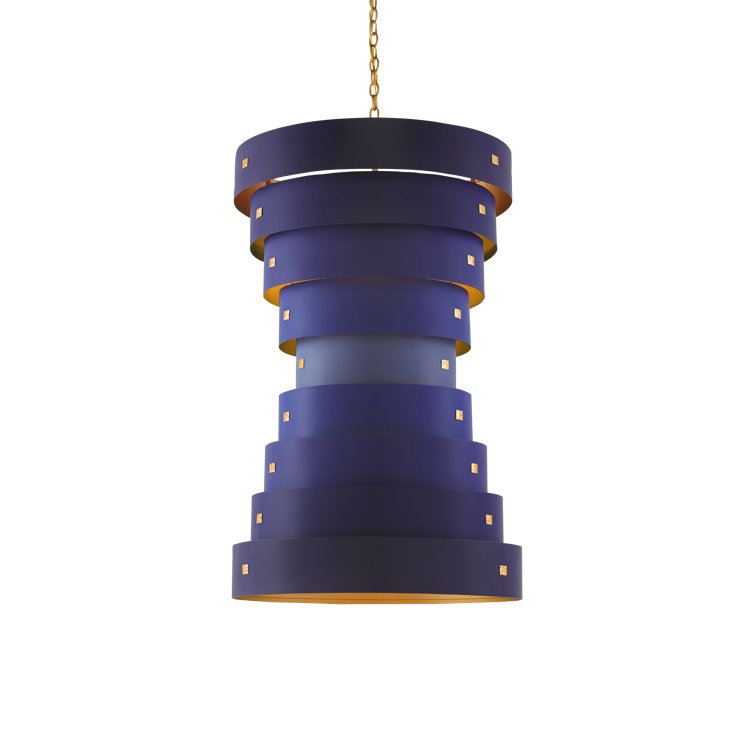 Contemporary Gold Leaf 6-Light Blue Chandelier with Wrought Iron Rings