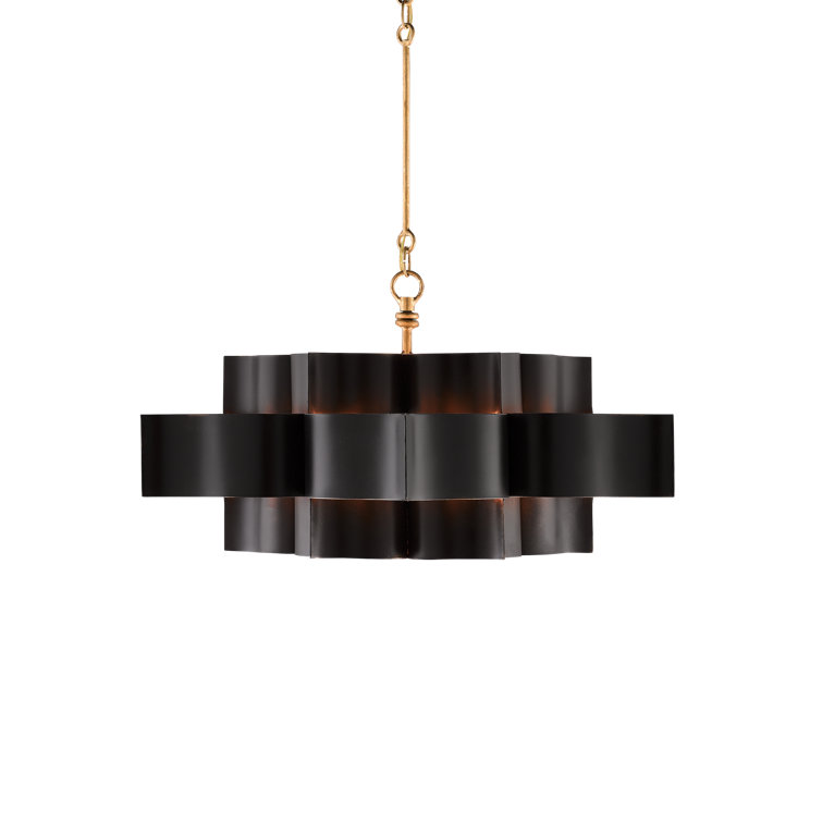 Satin Black and Contemporary Gold Leaf 6-Light Adjustable Chandelier