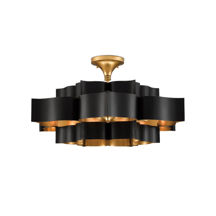 Satin Black and Contemporary Gold Leaf 6-Light Adjustable Chandelier