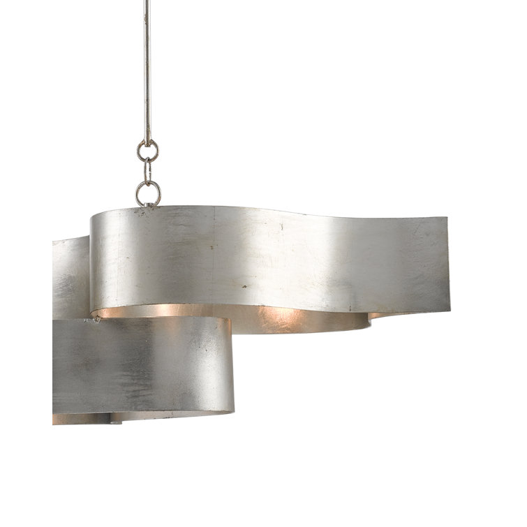 Grand Lotus Silver Leaf Adjustable 6-Light Chandelier