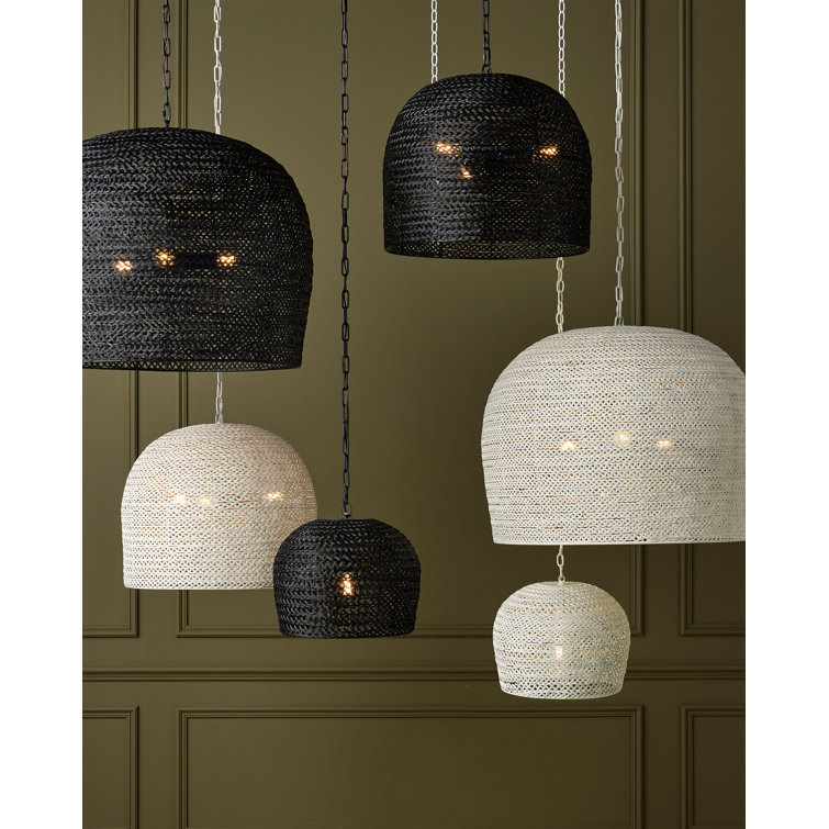 White Woven Iron Drum Chandelier with Adjustable Height