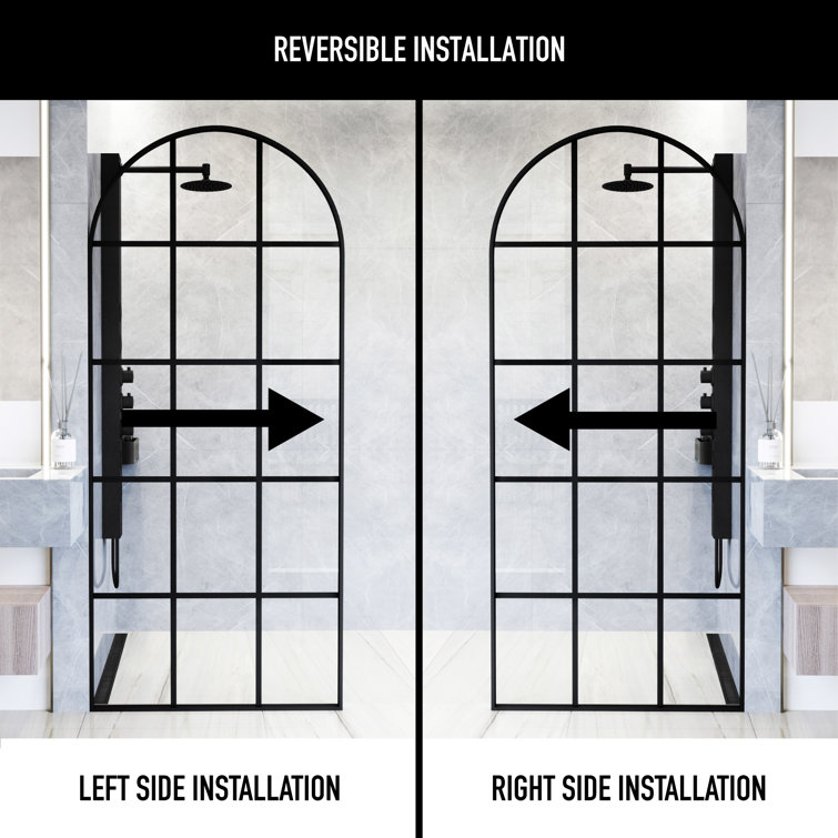 Arden 34" W x 78" H Matte Black Framed Shower Screen with Clear Grid Glass