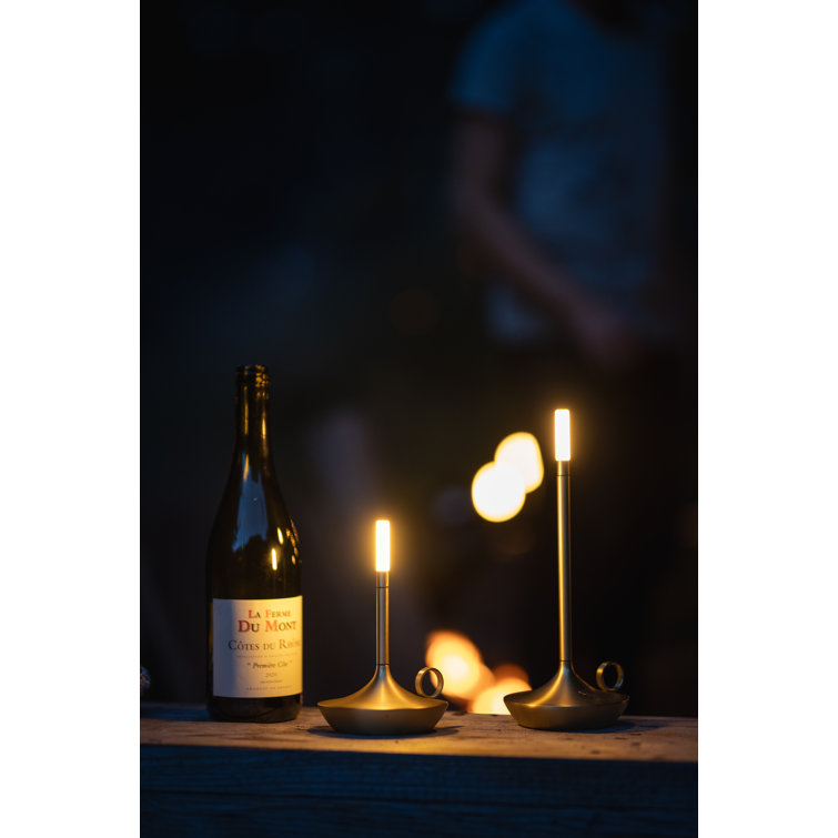 Large Brass Cordless LED Table Lamp with 3-Way Switch