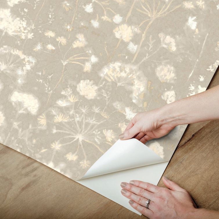 Soft Taupe Botanical Fantasy Peel & Stick Wallpaper