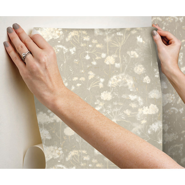 Soft Taupe Botanical Fantasy Peel & Stick Wallpaper