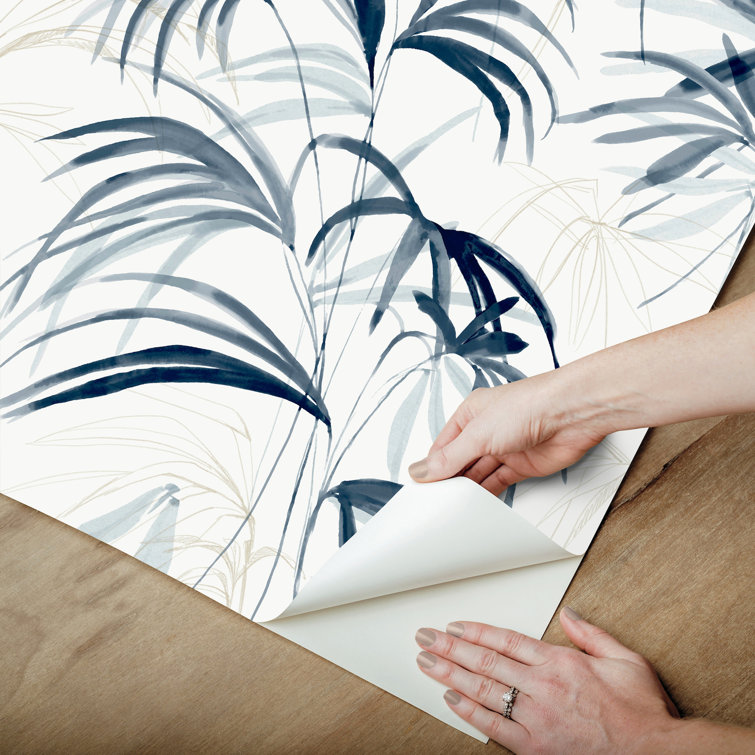 Blue Tropical Leaf Self-Adhesive Peel & Stick Wallpaper