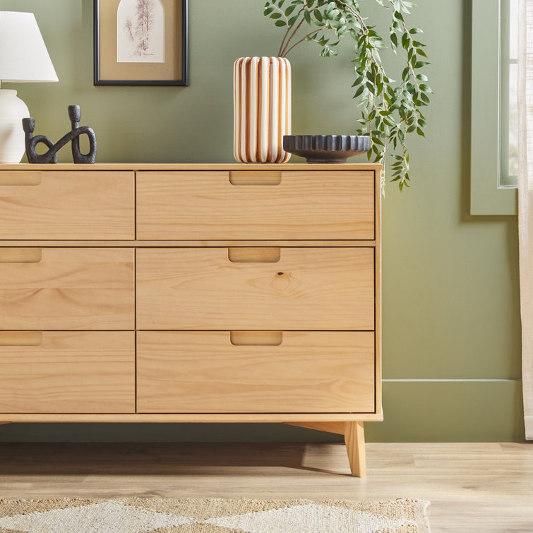 Natural Pine Solid Wood 6-Drawer Double Dresser
