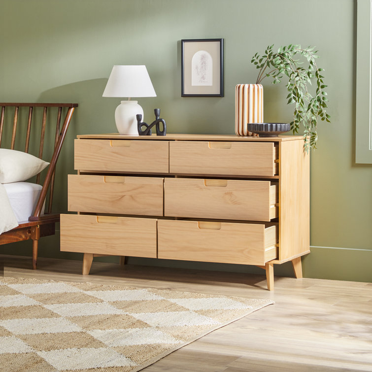 Natural Pine Solid Wood 6-Drawer Double Dresser