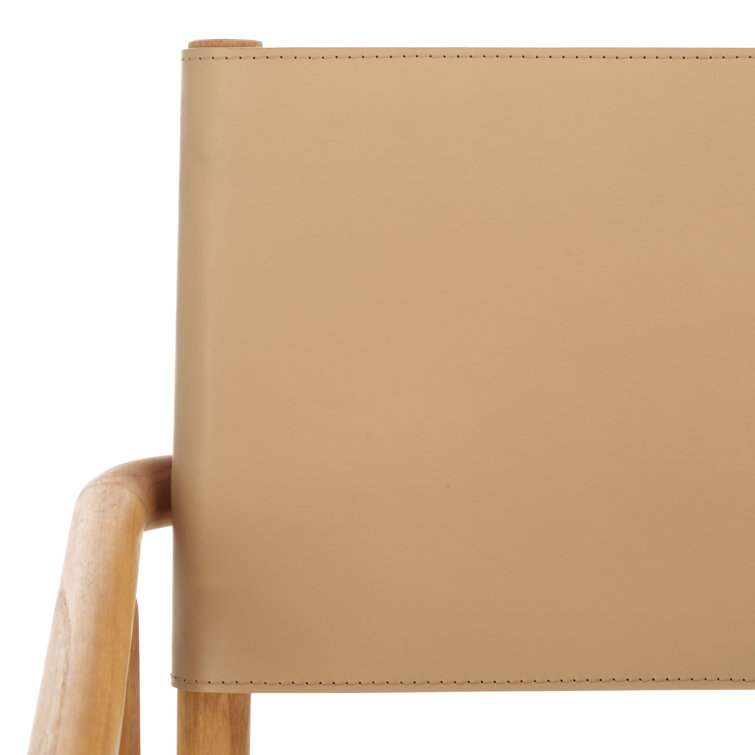 Tan Leather Upholstered Arm Chair with Natural Wood Frame