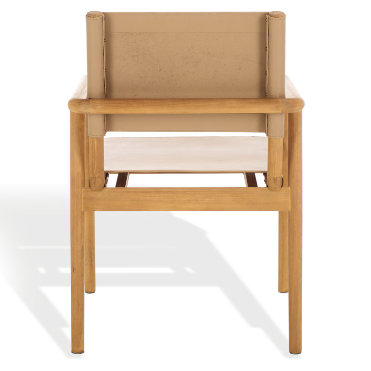 Tan Leather Upholstered Arm Chair with Natural Wood Frame