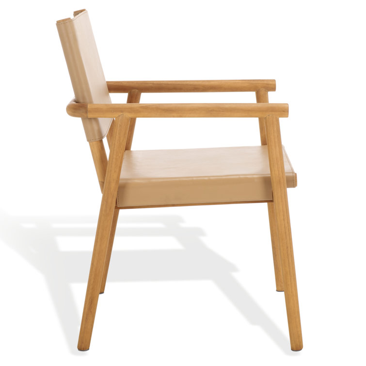 Tan Leather Upholstered Arm Chair with Natural Wood Frame