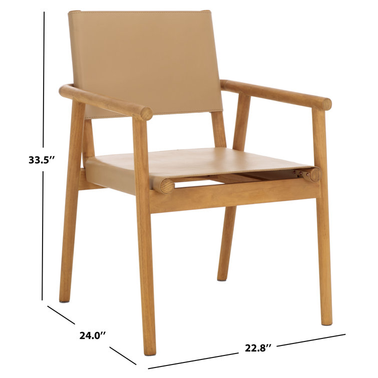 Tan Leather Upholstered Arm Chair with Natural Wood Frame