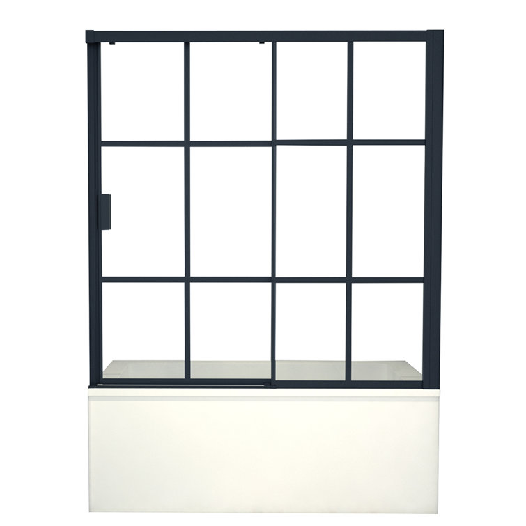 Joselyn 59" Black Steel Framed Sliding Tub Door with Clear Glass