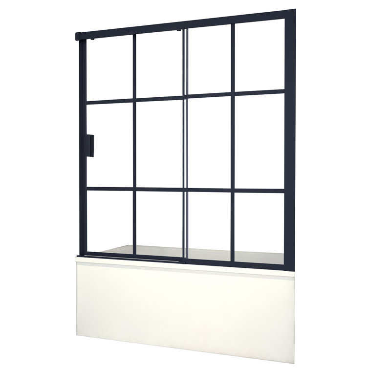 Joselyn 59" Black Steel Framed Sliding Tub Door with Clear Glass