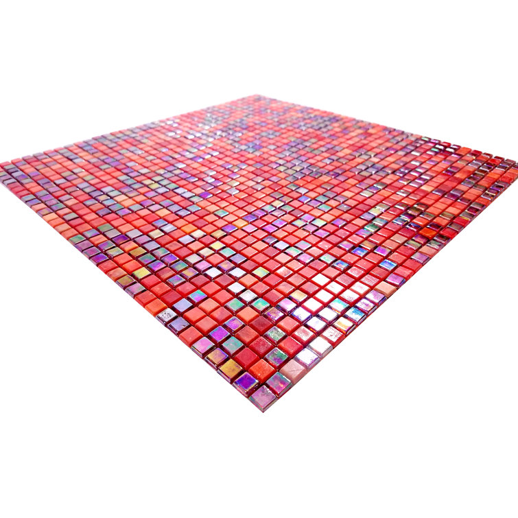 Galaxy Red Iridescent Glass Square Mosaic Tile Sample