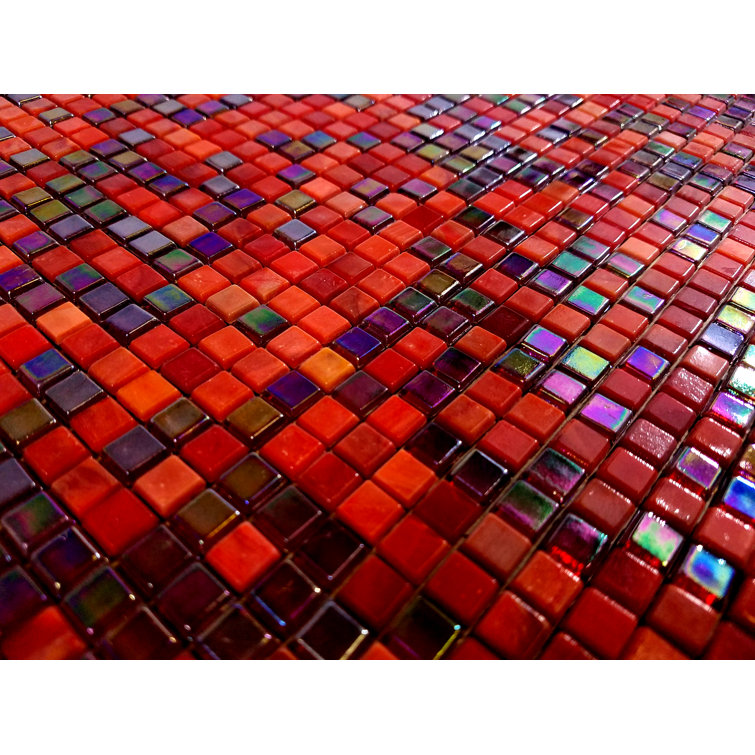 Galaxy Red Iridescent Glass Square Mosaic Tile Sample