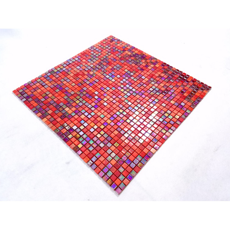 Galaxy Red Iridescent Glass Square Mosaic Tile Sample
