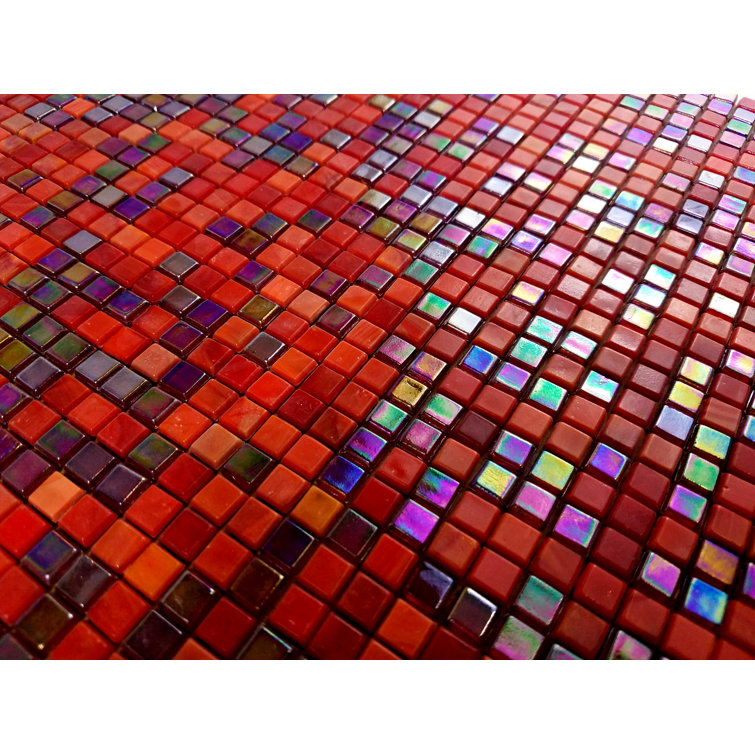 Galaxy Red Iridescent Glass Square Mosaic Tile Sample