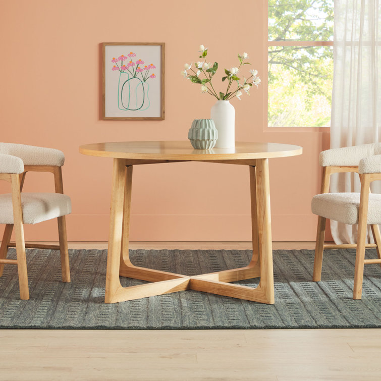 Natural Solid Wood Round Dining Table with Geometric Legs