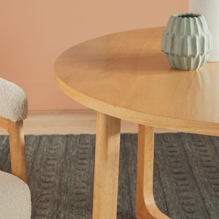 Natural Solid Wood Round Dining Table with Geometric Legs