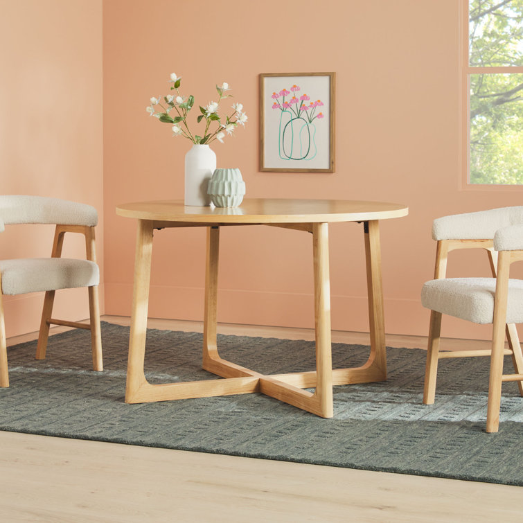 Natural Solid Wood Round Dining Table with Geometric Legs