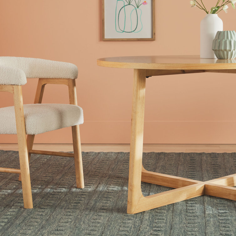 Natural Solid Wood Round Dining Table with Geometric Legs