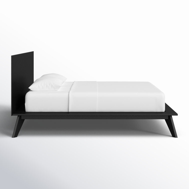 King Black Oak Wood Platform Bed with Headboard and Drawer