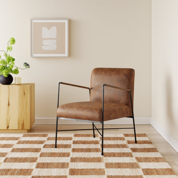 Transitional Dagwood Brown Leather Armchair with Metal Frame