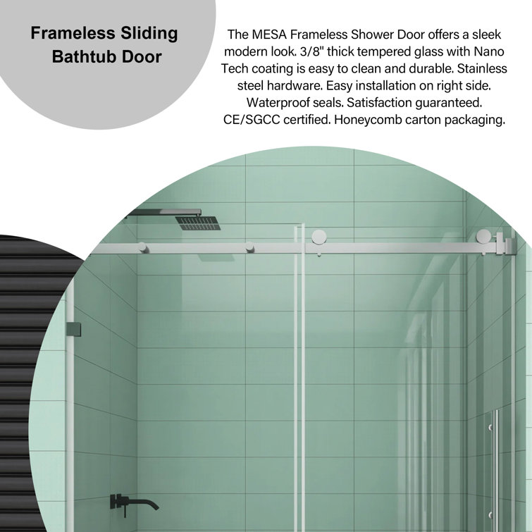 60'' W x 76'' H Brushed Nickel Frameless Sliding Shower Door