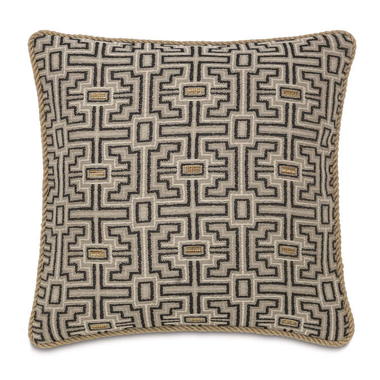Naya Geometric Black and Beige Synthetic Square Throw Pillow