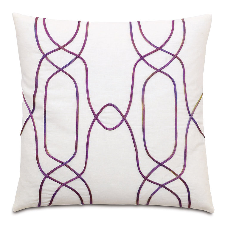 White Linen Square Throw Pillow with Raspberry Applique