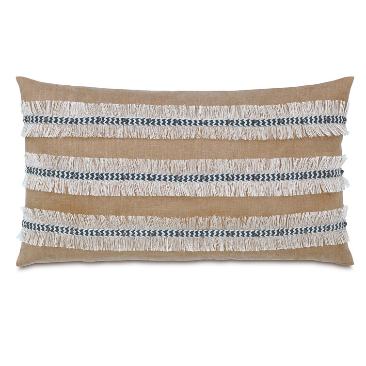 Naya Breeze Beige and White Linen Striped Lumbar Pillow