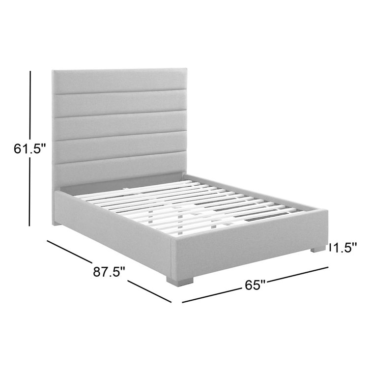 Elegant Blue Queen Platform Bed with Tufted Faux Leather Headboard